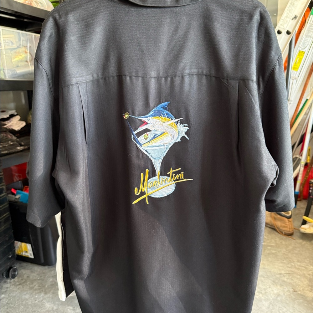 Hook and tackle embroidered button up shirt marlin martini
